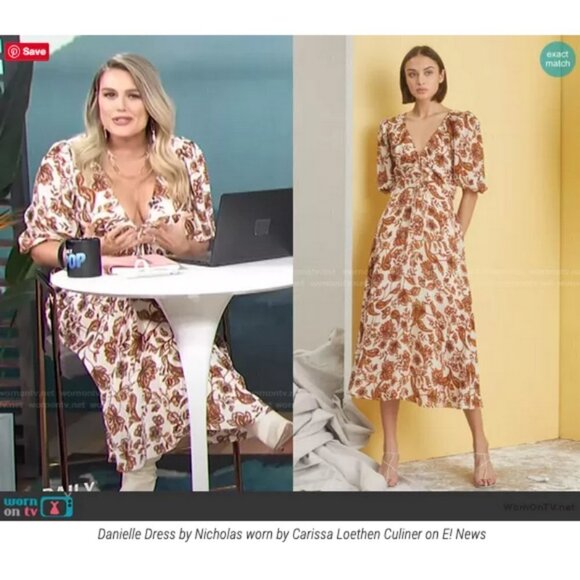 💕NICHOLAS💕 Printed Danielle Dress ~ Ivory Paisley Floral Print US 12 Crepe - Picture 7 of 16